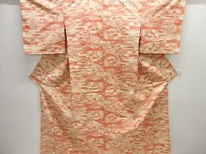 アンティーク　ヱ霞に抽象模様織り出し手織り紬着物